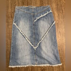 XOXO Jeans Y2K Low Rise Denim Midi Skirt Frayed Hem Women’s S